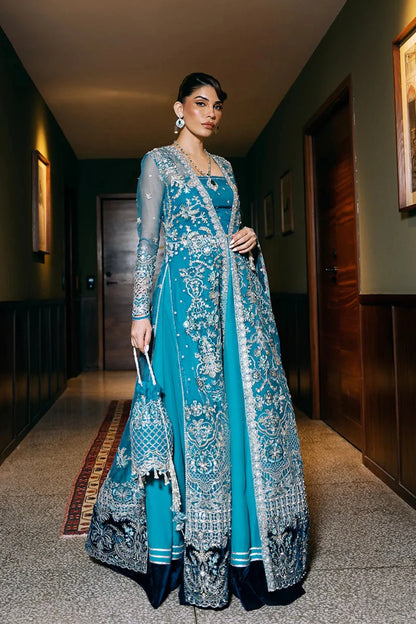 Saira Rizwan | Blue Organza Embroidered Embellished Pishwas Lehenga