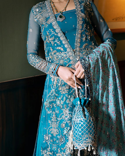 Saira Rizwan | Blue Organza Embroidered Embellished Pishwas Lehenga