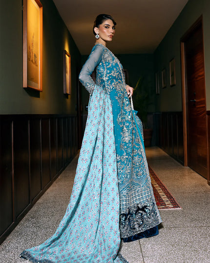 Saira Rizwan | Blue Organza Embroidered Embellished Pishwas Lehenga