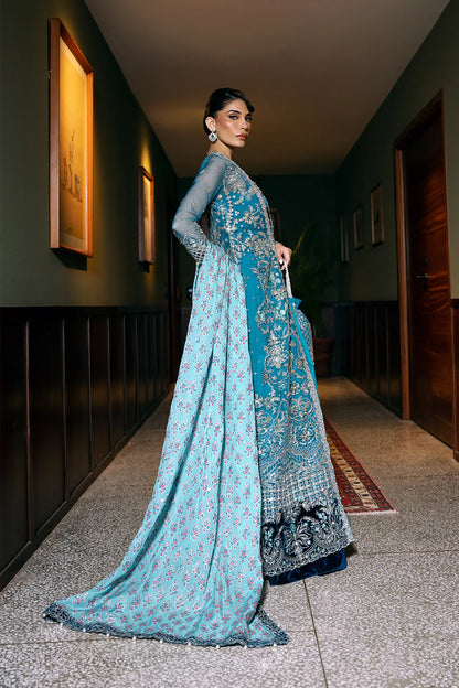 Saira Rizwan | Blue Organza Embroidered Embellished Pishwas Lehenga