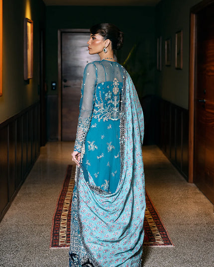 Saira Rizwan | Blue Organza Embroidered Embellished Pishwas Lehenga