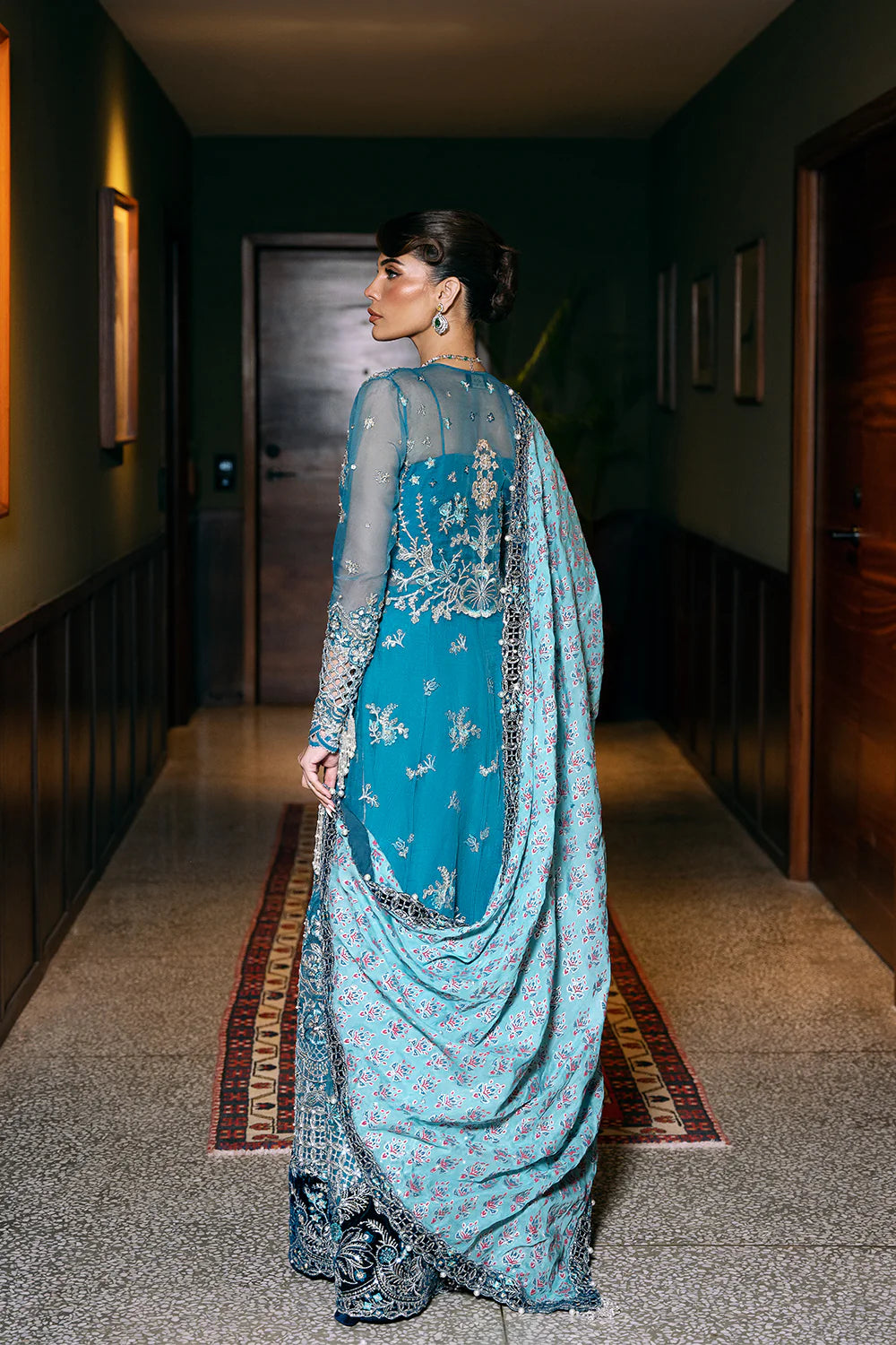 Saira Rizwan | Blue Organza Embroidered Embellished Pishwas Lehenga