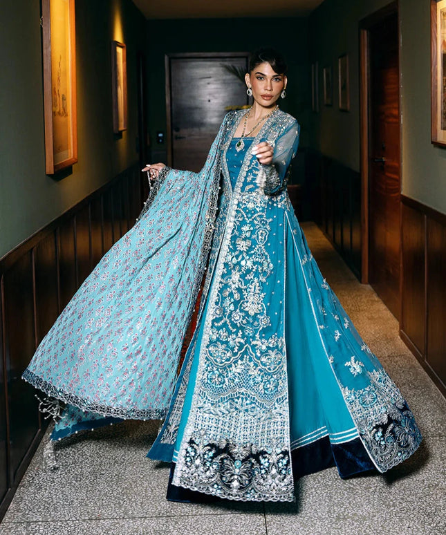 Saira Rizwan | Blue Organza Embroidered Embellished Pishwas Lehenga