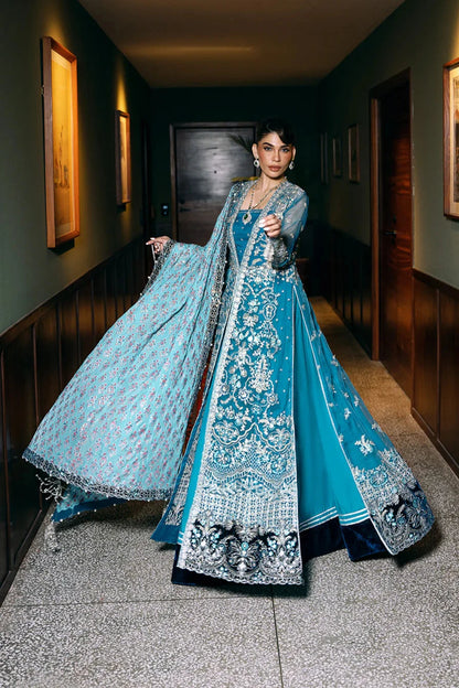 Saira Rizwan | Blue Organza Embroidered Embellished Pishwas Lehenga