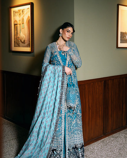 Saira Rizwan | Blue Organza Embroidered Embellished Pishwas Lehenga