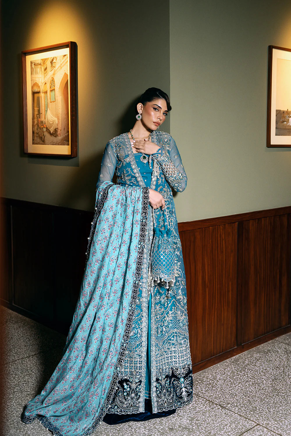 Saira Rizwan | Blue Organza Embroidered Embellished Pishwas Lehenga