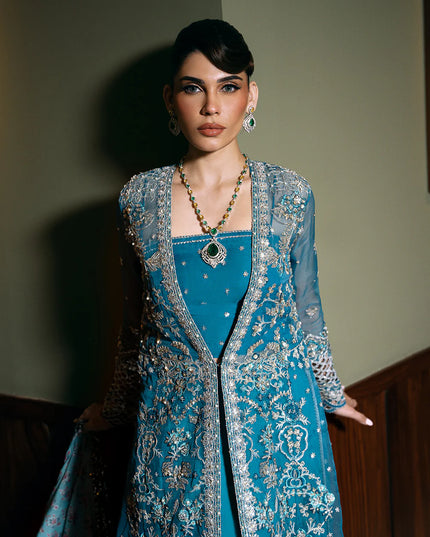 Saira Rizwan | Blue Organza Embroidered Embellished Pishwas Lehenga