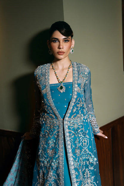 Saira Rizwan | Blue Organza Embroidered Embellished Pishwas Lehenga