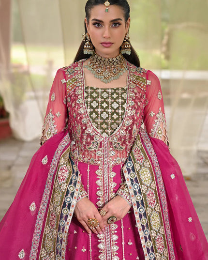 Qalamkar | Pink Net Gotta Embroidered Lehenga