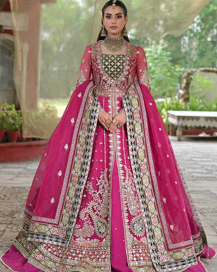 Qalamkar | Pink Net Gotta Embroidered Lehenga