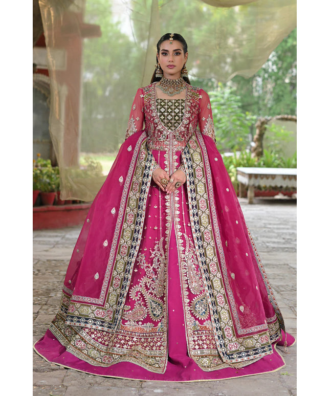 Qalamkar | Pink Net Gotta Embroidered Lehenga