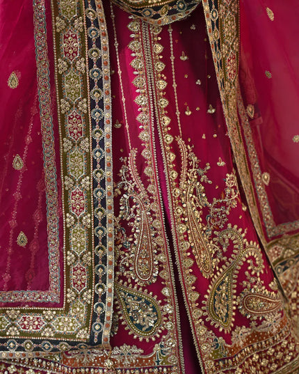 Qalamkar | Pink Net Gotta Embroidered Lehenga