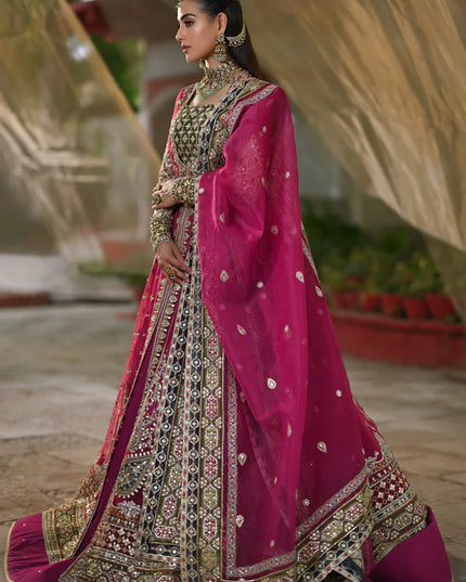 Qalamkar | Pink Net Gotta Embroidered Lehenga