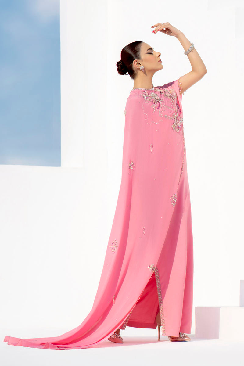 Diara | Pink Floral Embellished Flared Cape