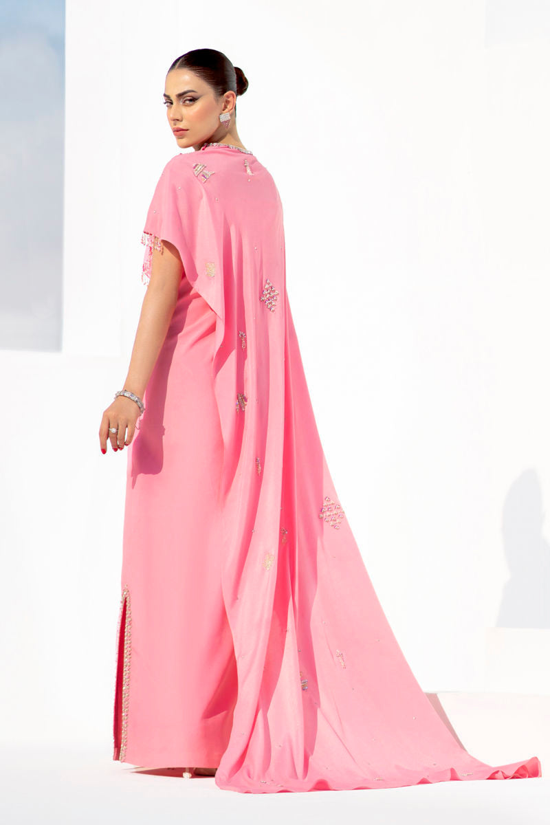 Diara | Pink Floral Embellished Flared Cape
