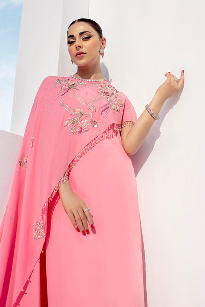Diara | Pink Floral Embellished Flared Cape