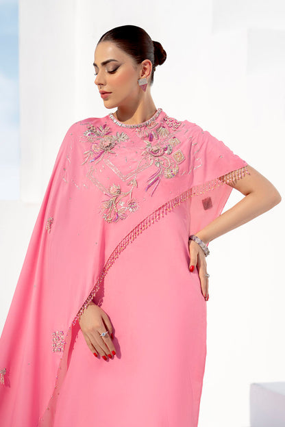 Diara | Pink Floral Embellished Flared Cape
