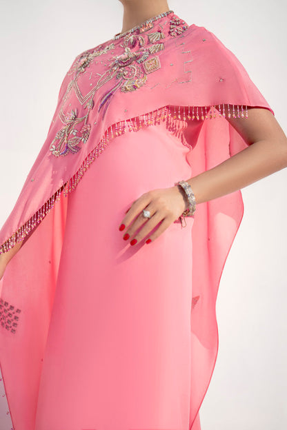 Diara | Pink Floral Embellished Flared Cape