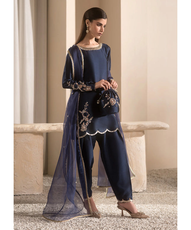Diva | Navy Blue Pure Silk Tissue Suit