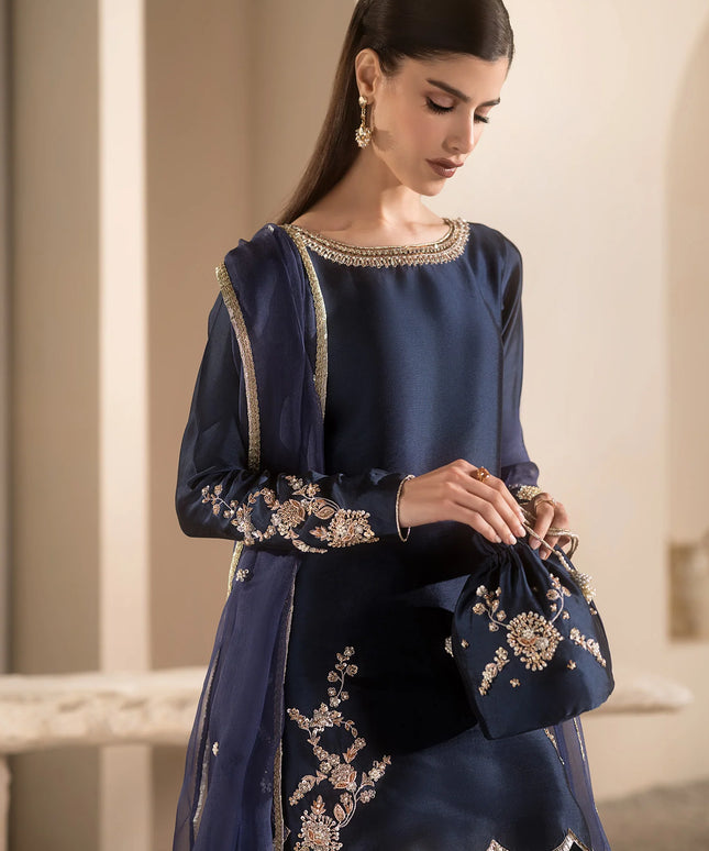 Diva | Navy Blue Pure Silk Tissue Suit