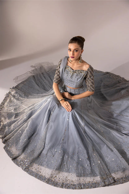 Regine | Net Muted Grey Embellished Lehenga Choli