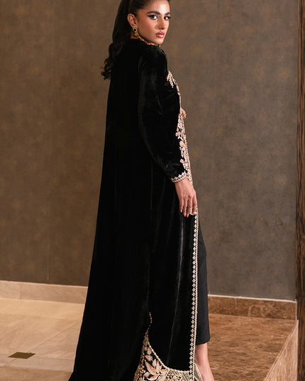 Dusk | Black Velvet Embellished Jacket Set