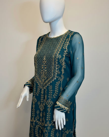 Asim Jofa Teal Majesty Embroidered Kurta