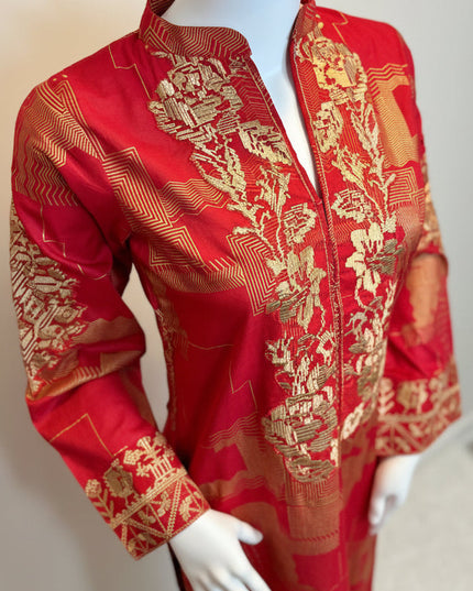 Gul Ahmed Ruby Red Jacquard 2 Piece Suit with Dupatta