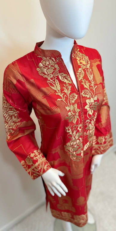 Gul Ahmed Ruby Red Jacquard 2 Piece Suit with Dupatta