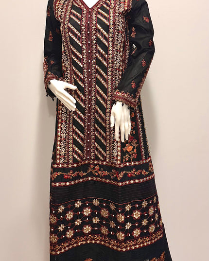 Black & Burgundy Embroidered Occasion Wear Suit