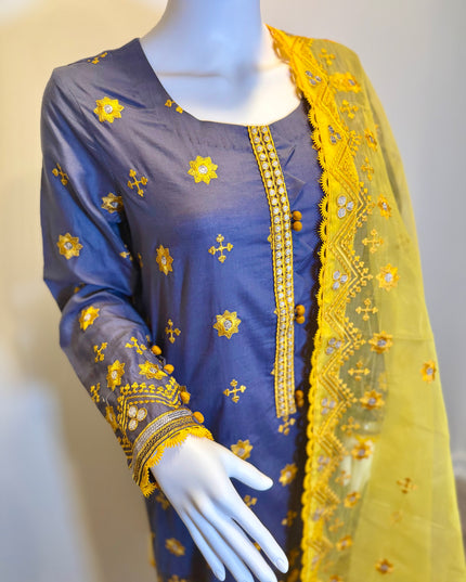Sunflower Sapphire Embroidered 3-Piece Suit