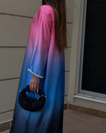 Blush | Ombre Shimmer Pink & Blue Embellished Kaftan