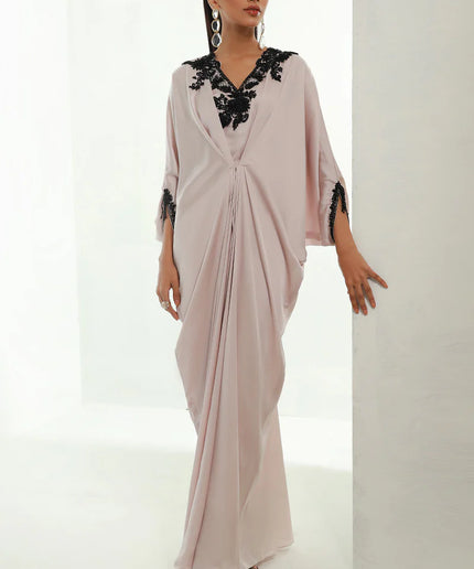 Ebony | Ivory Pleated Embellished Kaftan