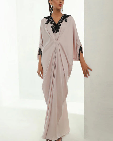 Ebony | Ivory Pleated Embellished Kaftan