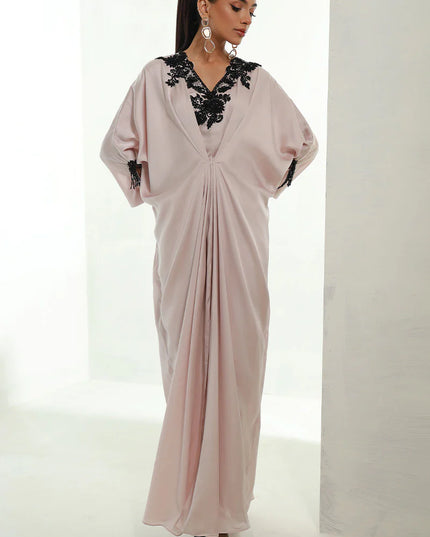Ebony | Ivory Pleated Embellished Kaftan