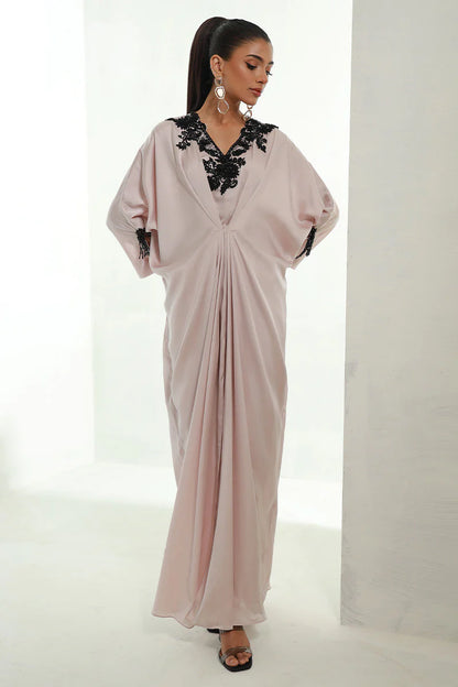 Ebony | Ivory Pleated Embellished Kaftan