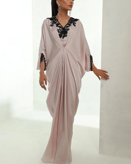 Ebony | Ivory Pleated Embellished Kaftan