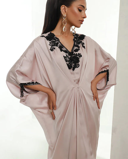 Ebony | Ivory Pleated Embellished Kaftan