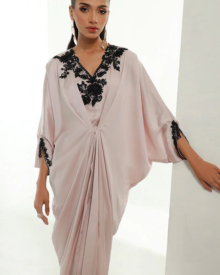 Ebony | Ivory Pleated Embellished Kaftan