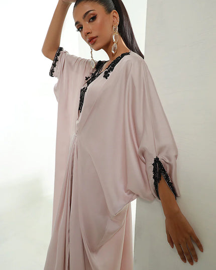 Ebony | Ivory Pleated Embellished Kaftan