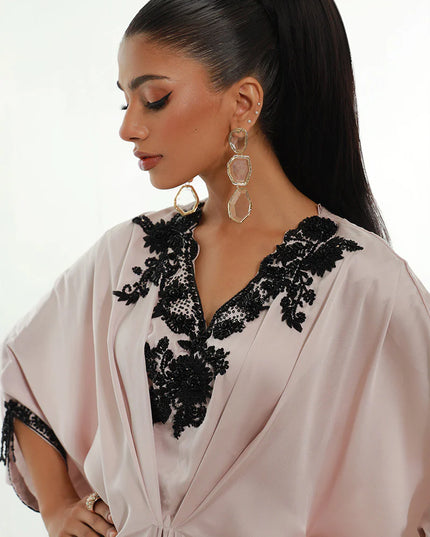Ebony | Ivory Pleated Embellished Kaftan