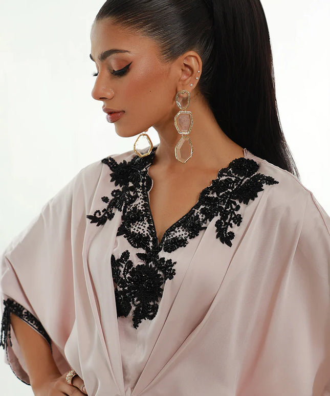 Ebony | Ivory Pleated Embellished Kaftan