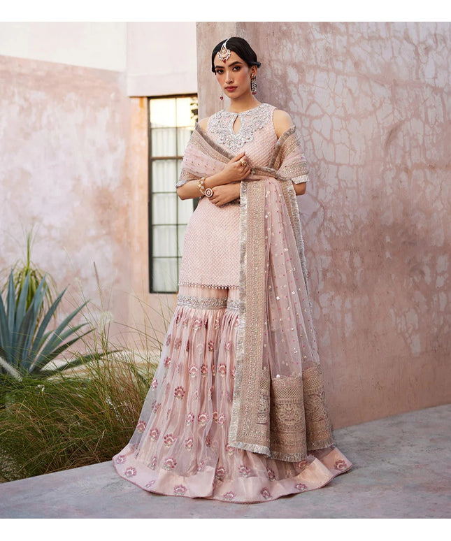 Faiza Saqlain | Embroidered & Embellished Chiffon Gharara