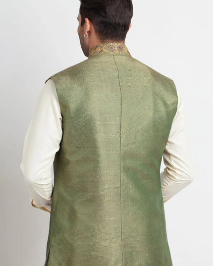 Elegant Light Olive Textured Waistcoat