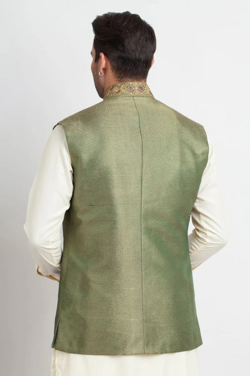 Elegant Light Olive Textured Waistcoat