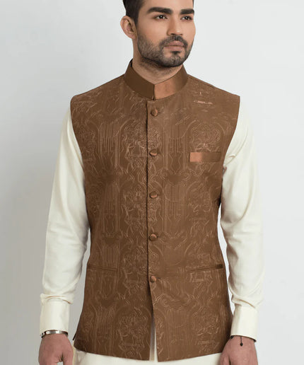 Elegant Medium Brown Silk Waistcoat