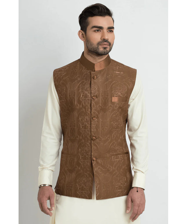 Elegant Medium Brown Silk Waistcoat