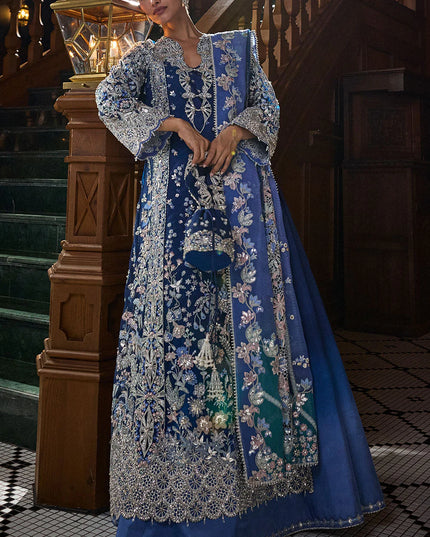 Soraya | Blue Net Hand Embroidered Embellished Suit