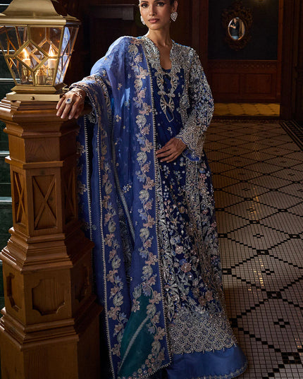 Soraya | Blue Net Hand Embroidered Embellished Suit