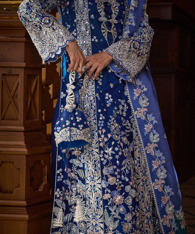Soraya | Blue Net Hand Embroidered Embellished Suit